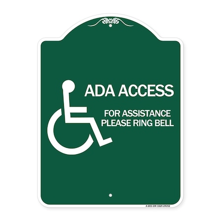 Signmission ADA Access for Assistance Ring Bell With New IsaHeavy-Gauge Aluminum Sign, 18" H, GW-1824-24352 A-DES-GW-1824-24352
